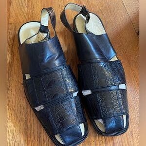 BOUCHON Mens Genuine Ostrich leg Dress Sandals Size 10.5 M Black Square Toe